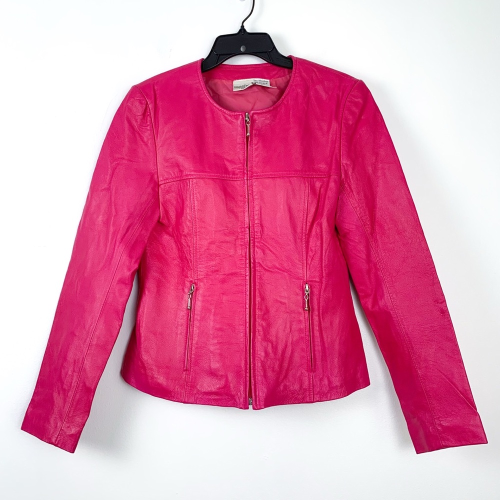 Y2K hot pink leather jacket by Newport News fitted real leather fits size small